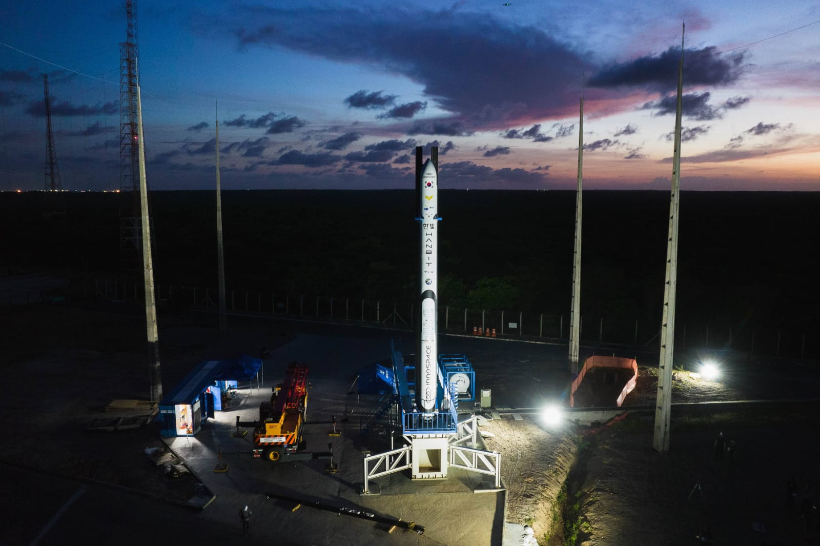 Foguete da Innospace na plataforma de lançamento, em Alcântara. Foto: Força Aérea Brasileira