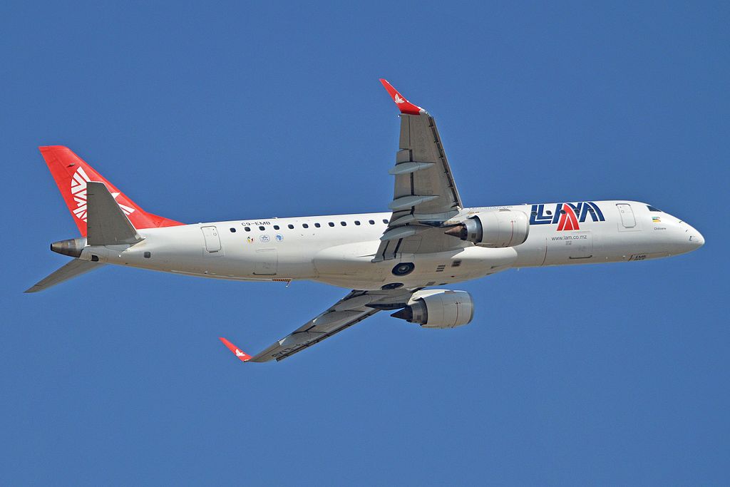 Embraer 190 da LAM Mozambique. Foto: Foto Alan Wilson