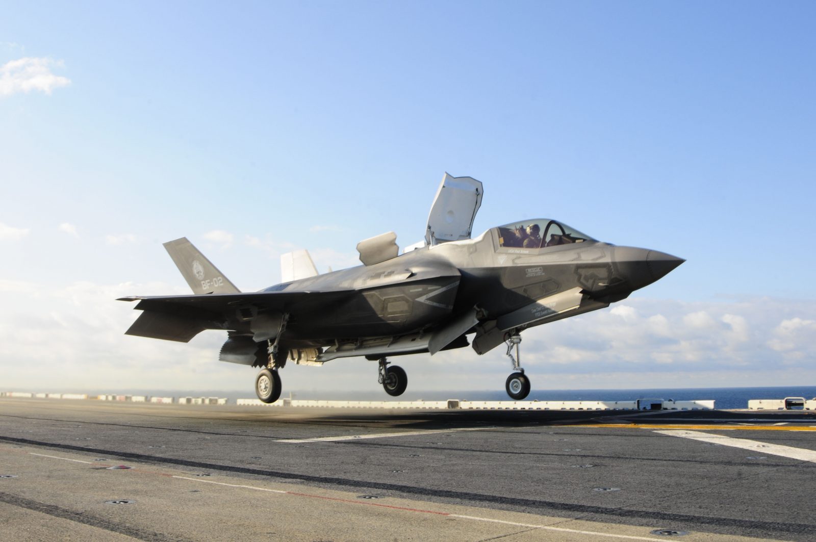 F-35B de decolagem vertical no USS Wasp. Foto: US Navy