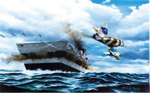 Concepção artística do ataque ao HMS Invicible