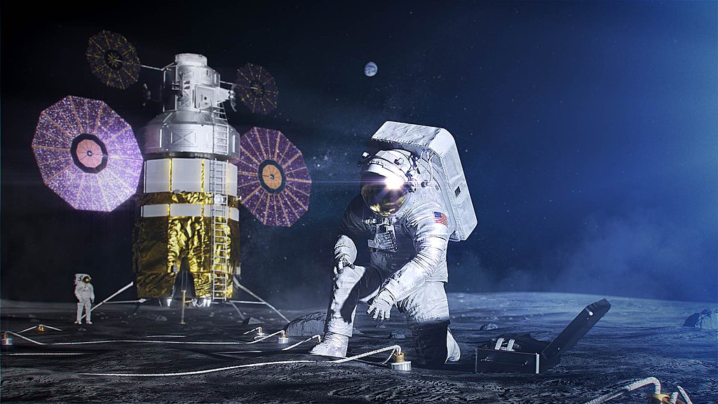 Concepção artística de uma futura missão Artemis na Lua