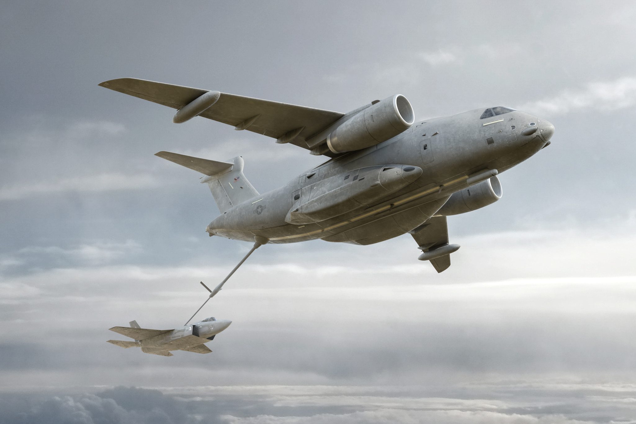 Concepção artística do KC-390 com sistema flying boom