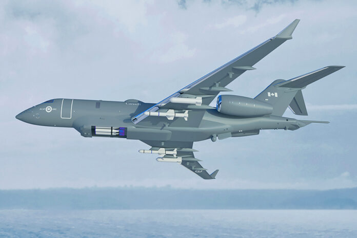 Concepção artística do Bombardier Global 6500 para missões de patrulha marítima