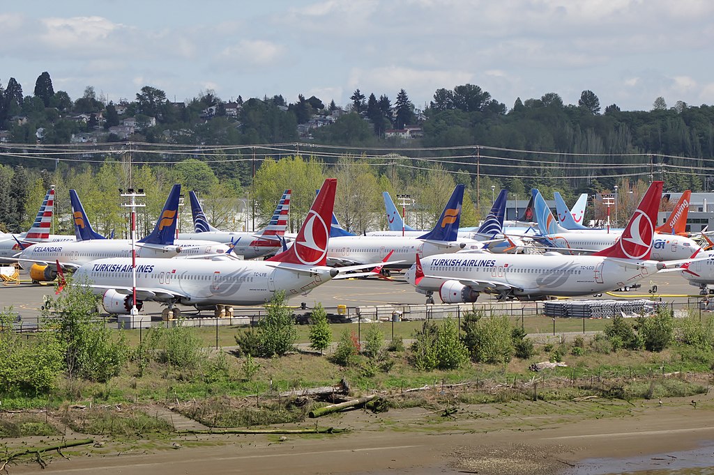 Aeronaves Boeing 737 Max estocadas em 2019. Foto: Bruce Sounder