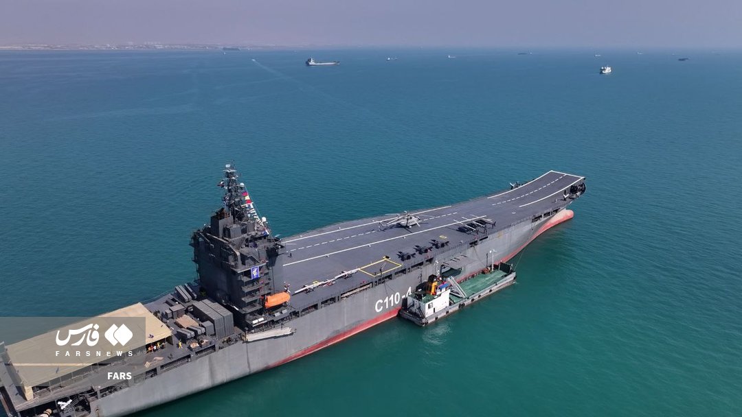 Novo navio aeródromo iraniano. Foto: via X