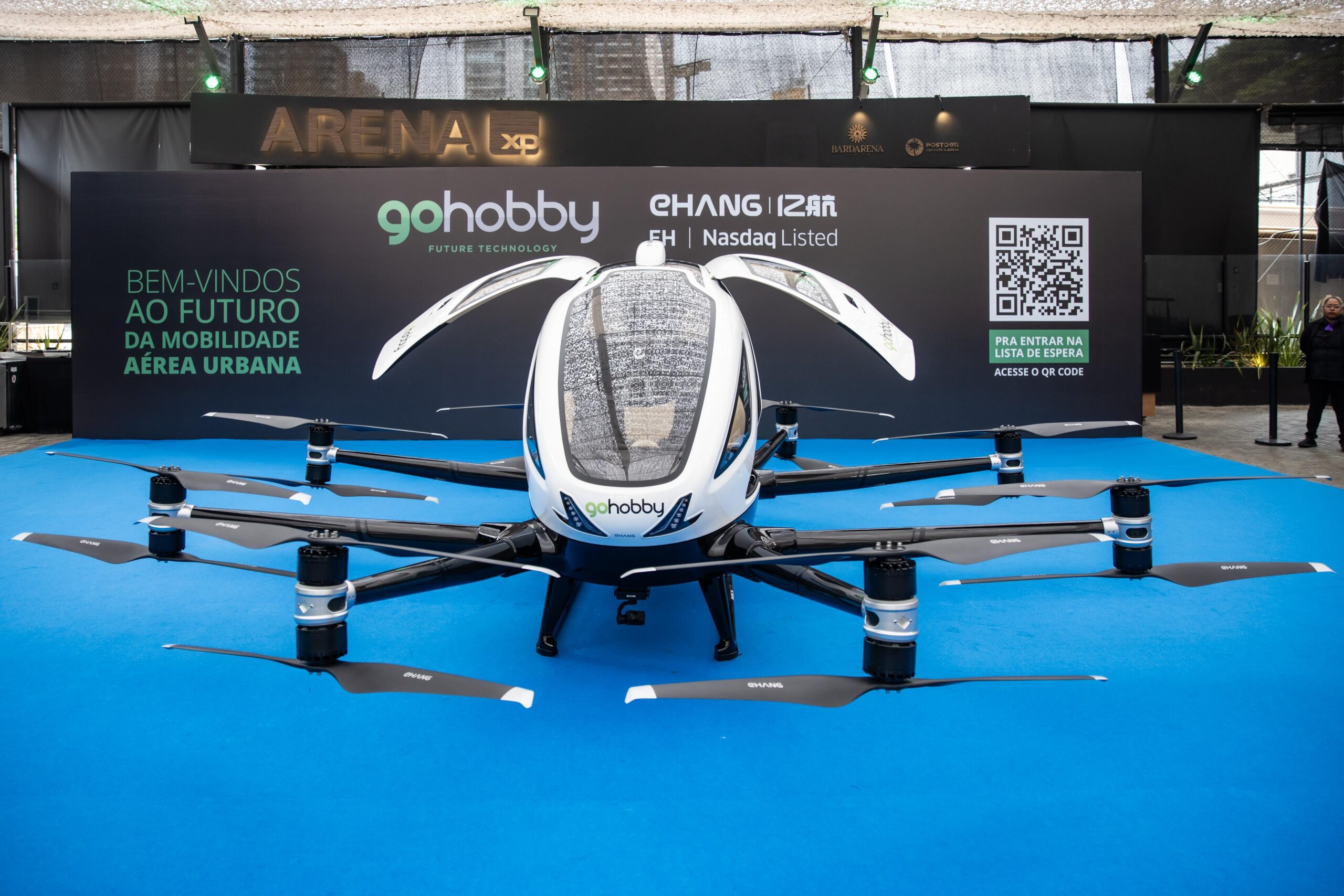 EHang 216S durante apresentação em São Paulo. Crédito: Ren Paciullo