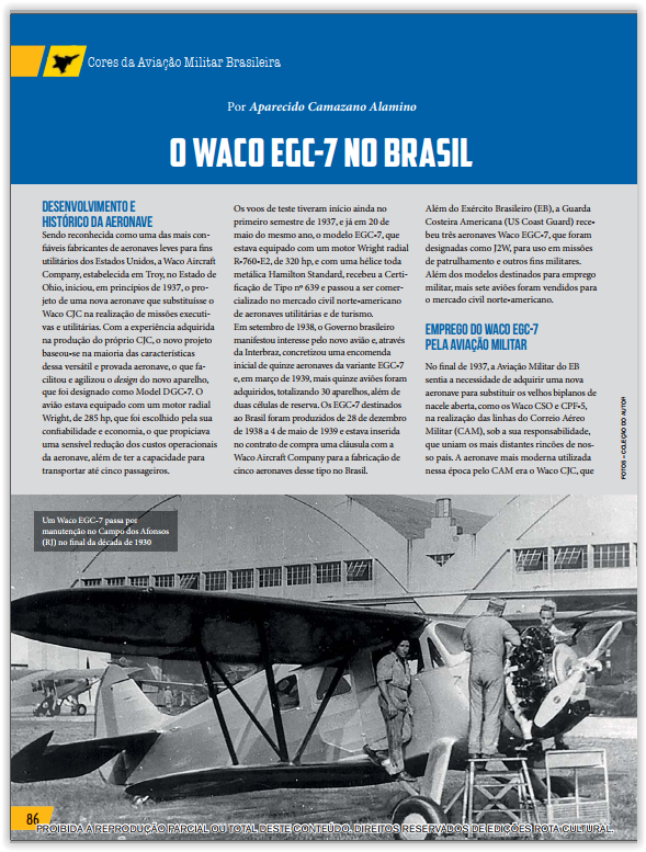 Matéria Avulsa Revista Asas (110) - Cores da Aviação Militar (WACO EGC-7)